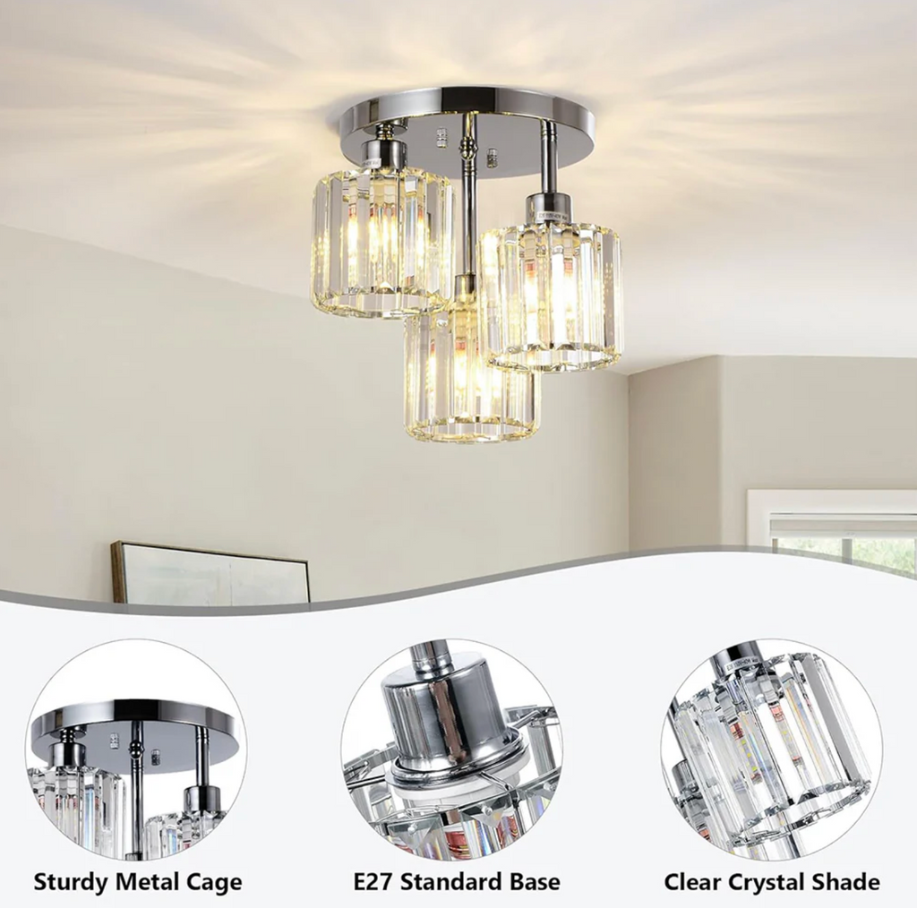 Élégante lumière de plafond semi-encastrée en cristal pour chambre et salon