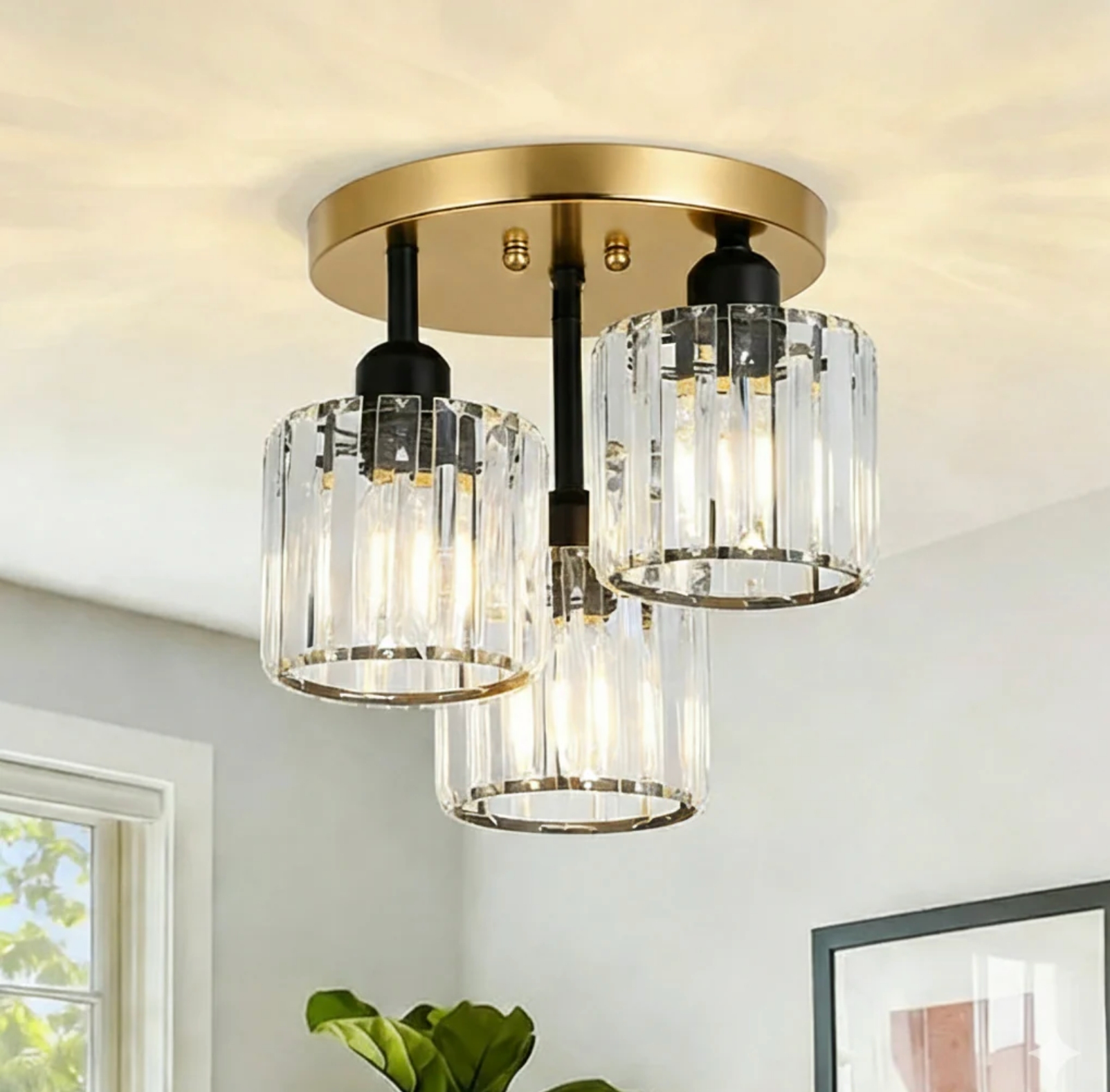 Élégante lumière de plafond semi-encastrée en cristal pour chambre et salon
