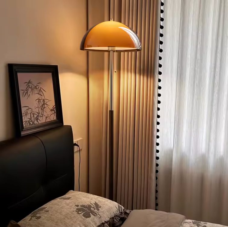 Lampadaire Rustina Moderne - Dôme Acrylique Ambre Rétro pour Salon