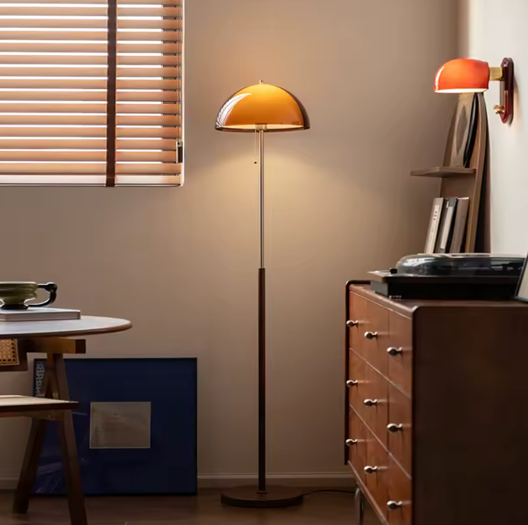Lampadaire Rustina Moderne - Dôme Acrylique Ambre Rétro pour Salon