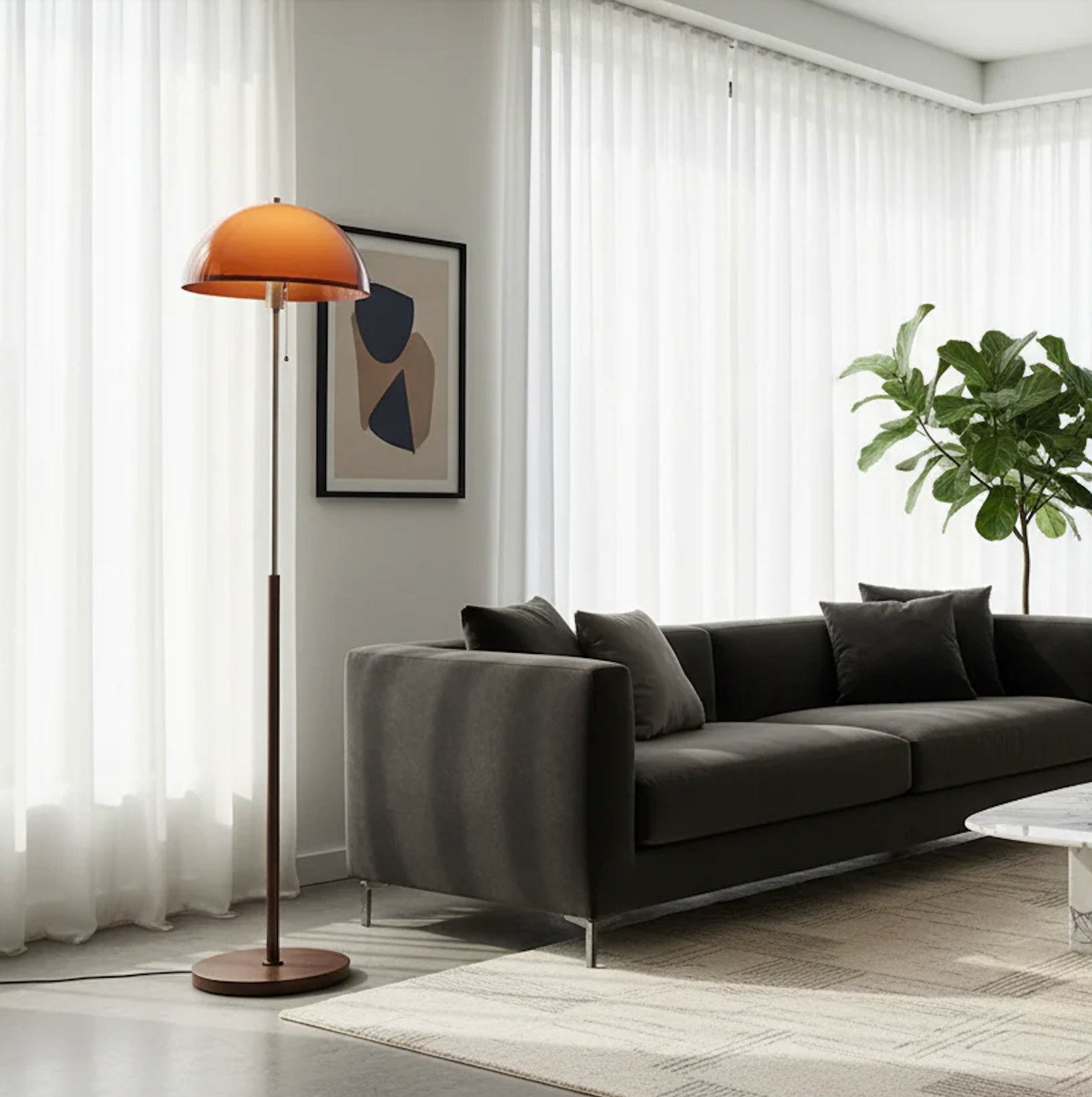 Lampadaire Rustina Moderne - Dôme Acrylique Ambre Rétro pour Salon