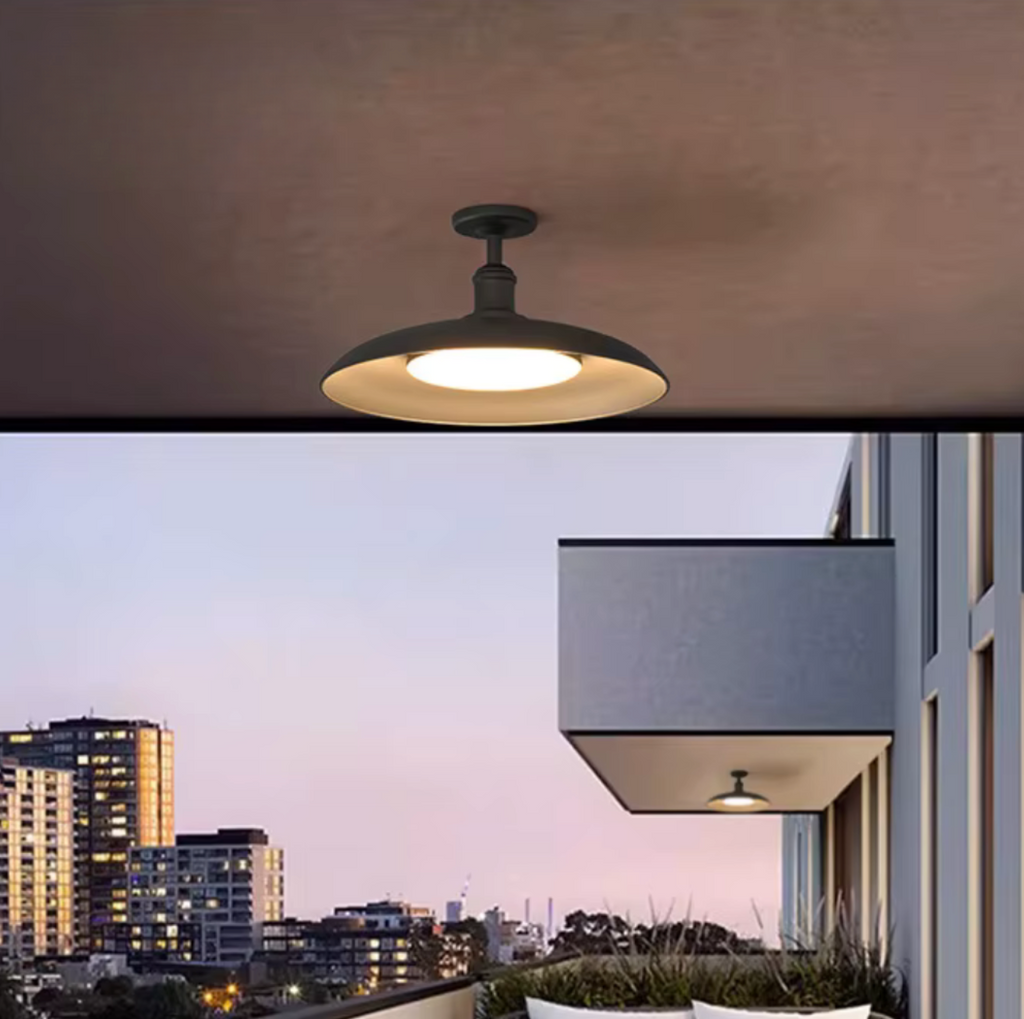 Lumière de plafond étanche extérieure IP65 | Plafonnier rond noir semi-encastré pour éclairage de patio et porche