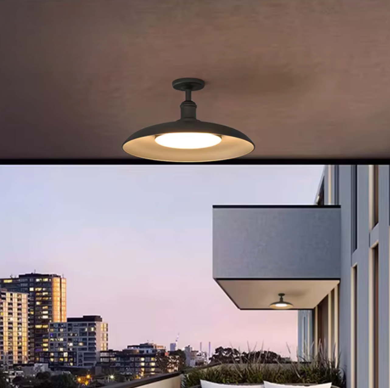 Lumière de plafond étanche extérieure IP65 | Plafonnier rond noir semi-encastré pour éclairage de patio et porche