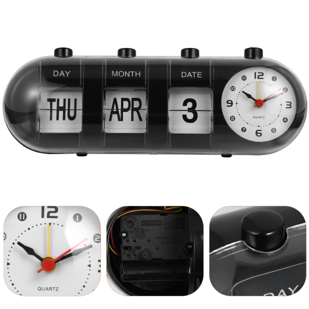 Horloge de table avec calendrier et cadran analogique