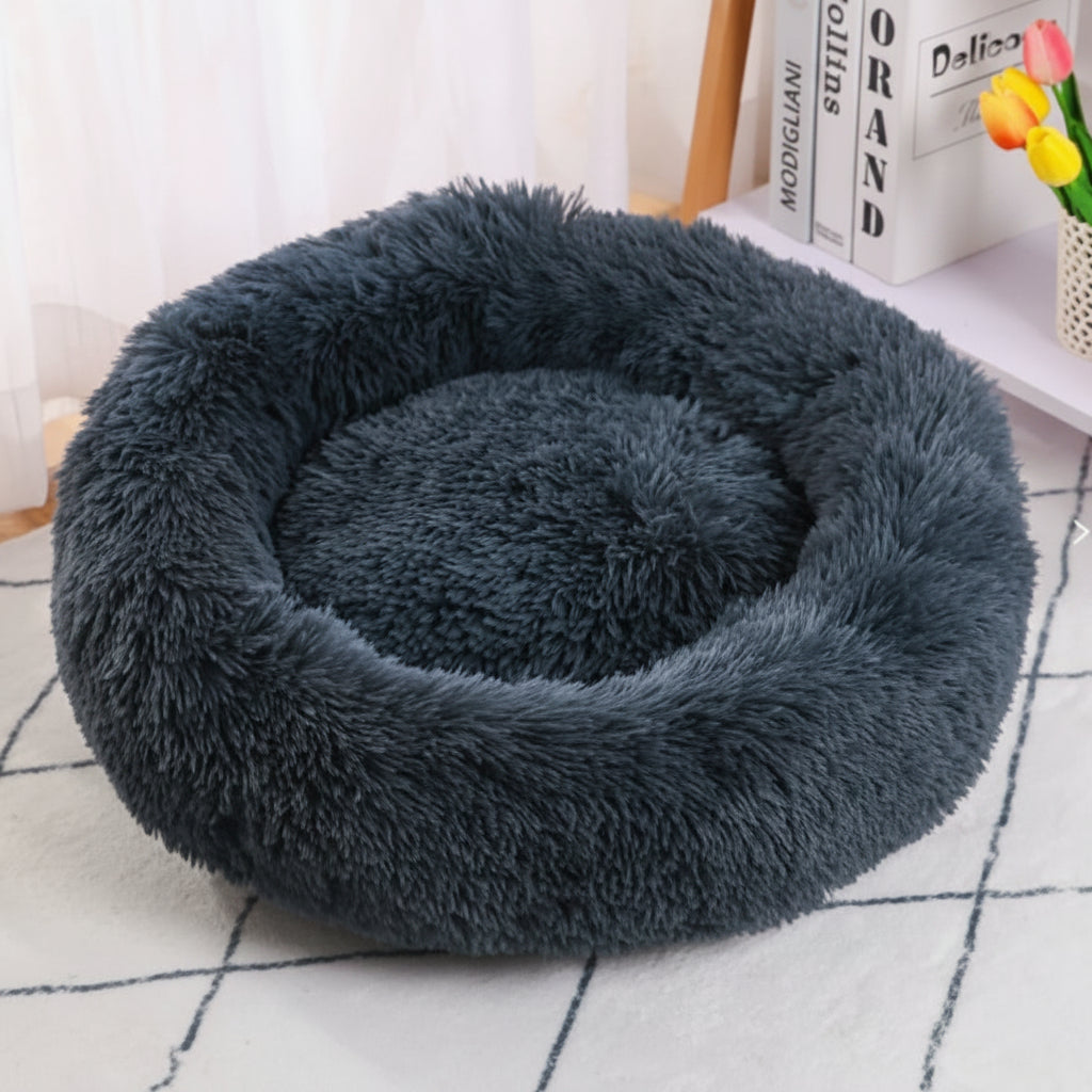 HUGAFUR - Lit pour animaux en fausse fourrure douce en forme de beignet pour chiens et chats de petite à grande taille