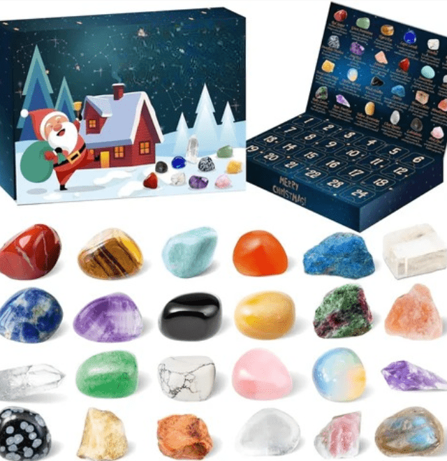 CRYSTALGEMS – Calendrier de l'Avent en pierres précieuses magiques avec 24 cristaux naturels
