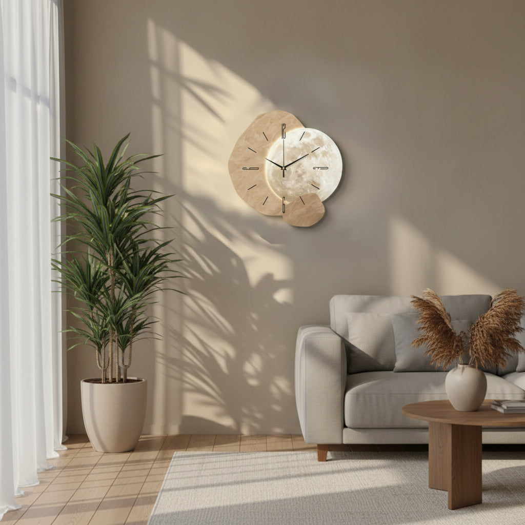 ECLIPSEWOOD - Horloge Murale en Bois Design avec Accents Dorés