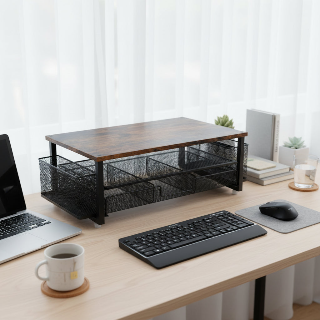 ORGANIWISE - Étagère de Bureau Multifonctionnelle & Élévateur de Moniteur