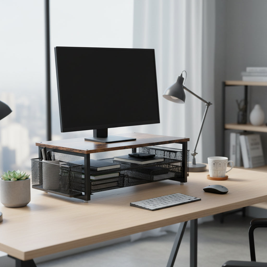ORGANIWISE - Étagère de Bureau Multifonctionnelle & Élévateur de Moniteur