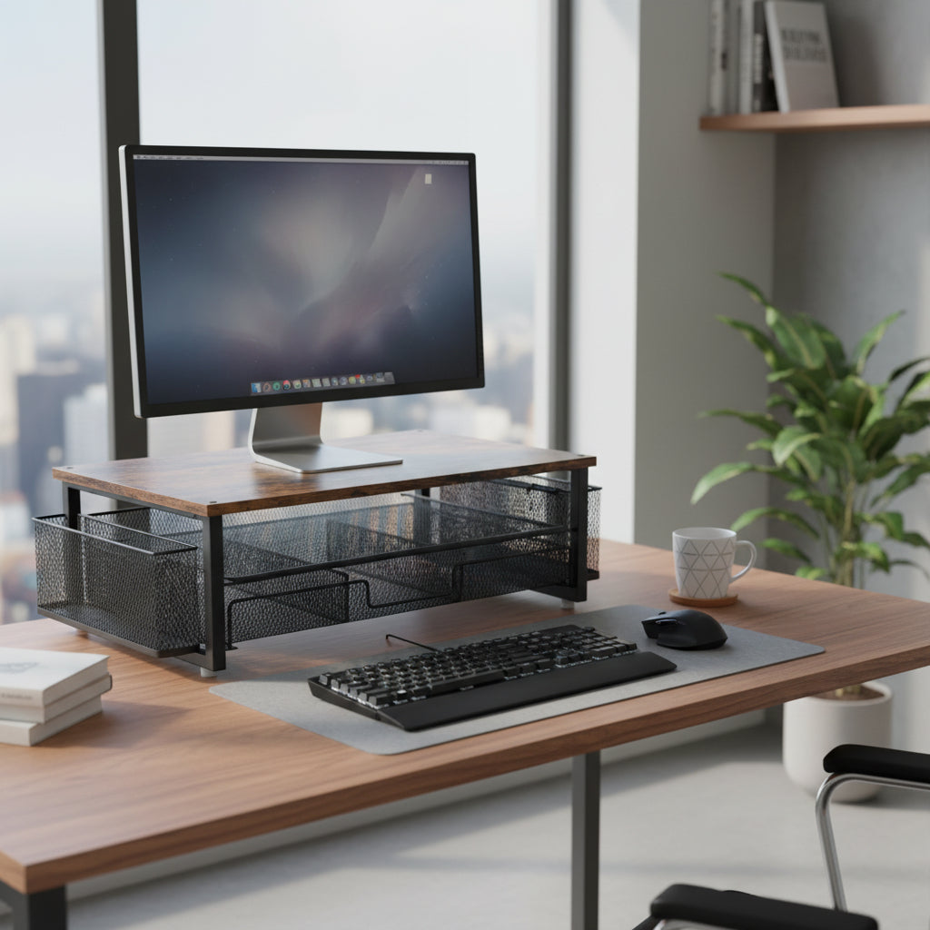 ORGANIWISE - Étagère de Bureau Multifonctionnelle & Élévateur de Moniteur