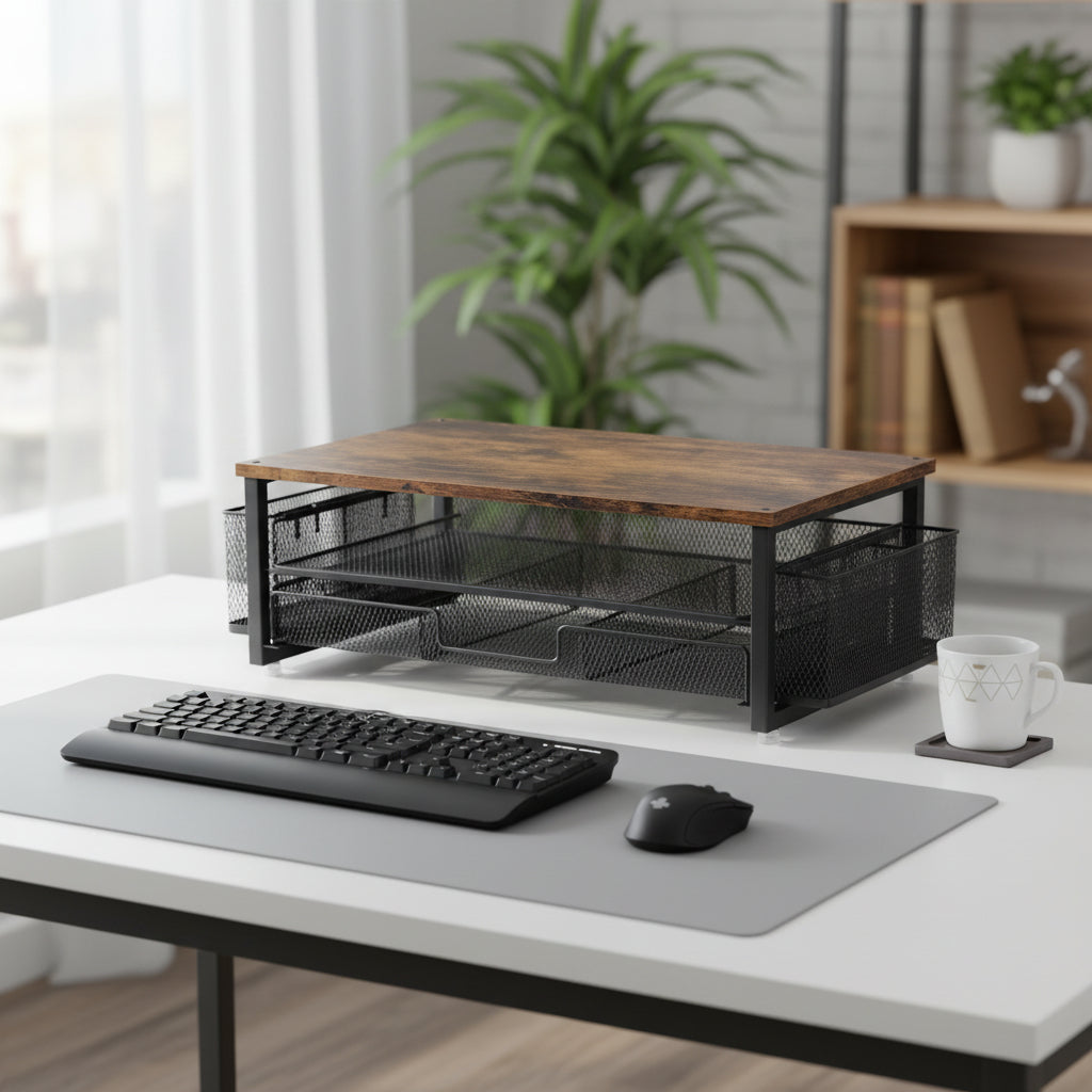 ORGANIWISE - Étagère de Bureau Multifonctionnelle & Élévateur de Moniteur