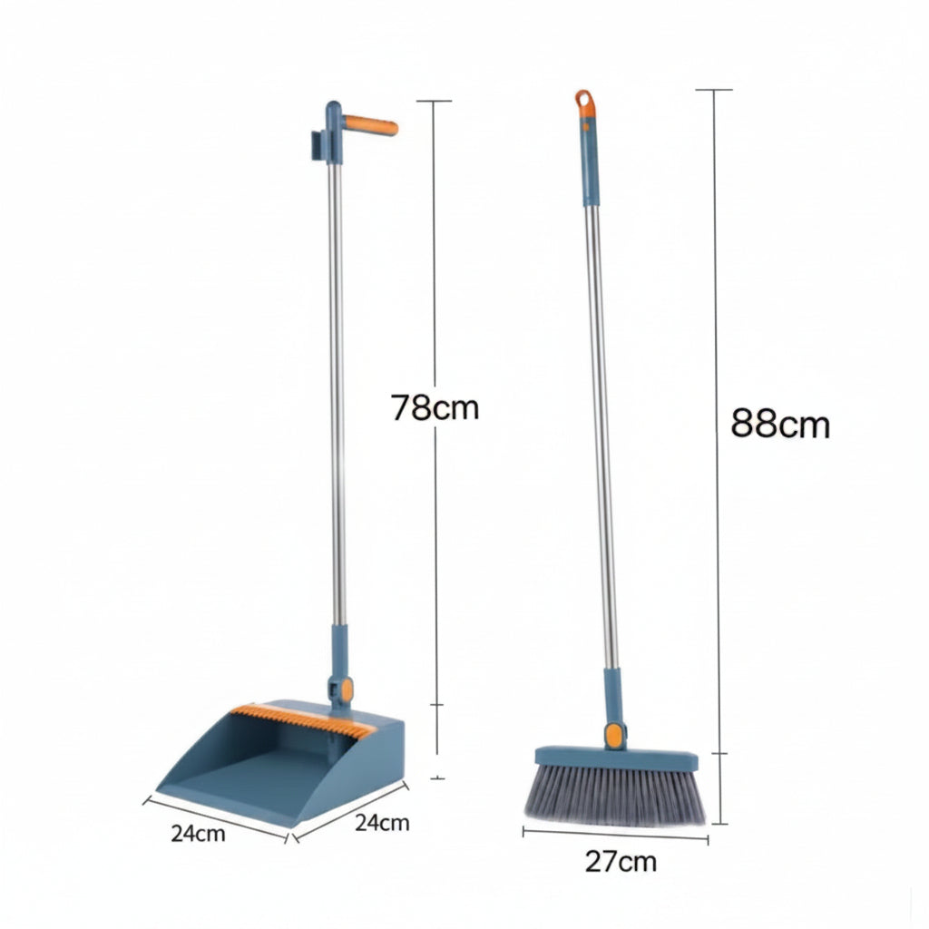 CLEANSWEEP PRO – Ensemble de balai et pelle à poussière avec manche long rotatif et dents de peigne intégrées
