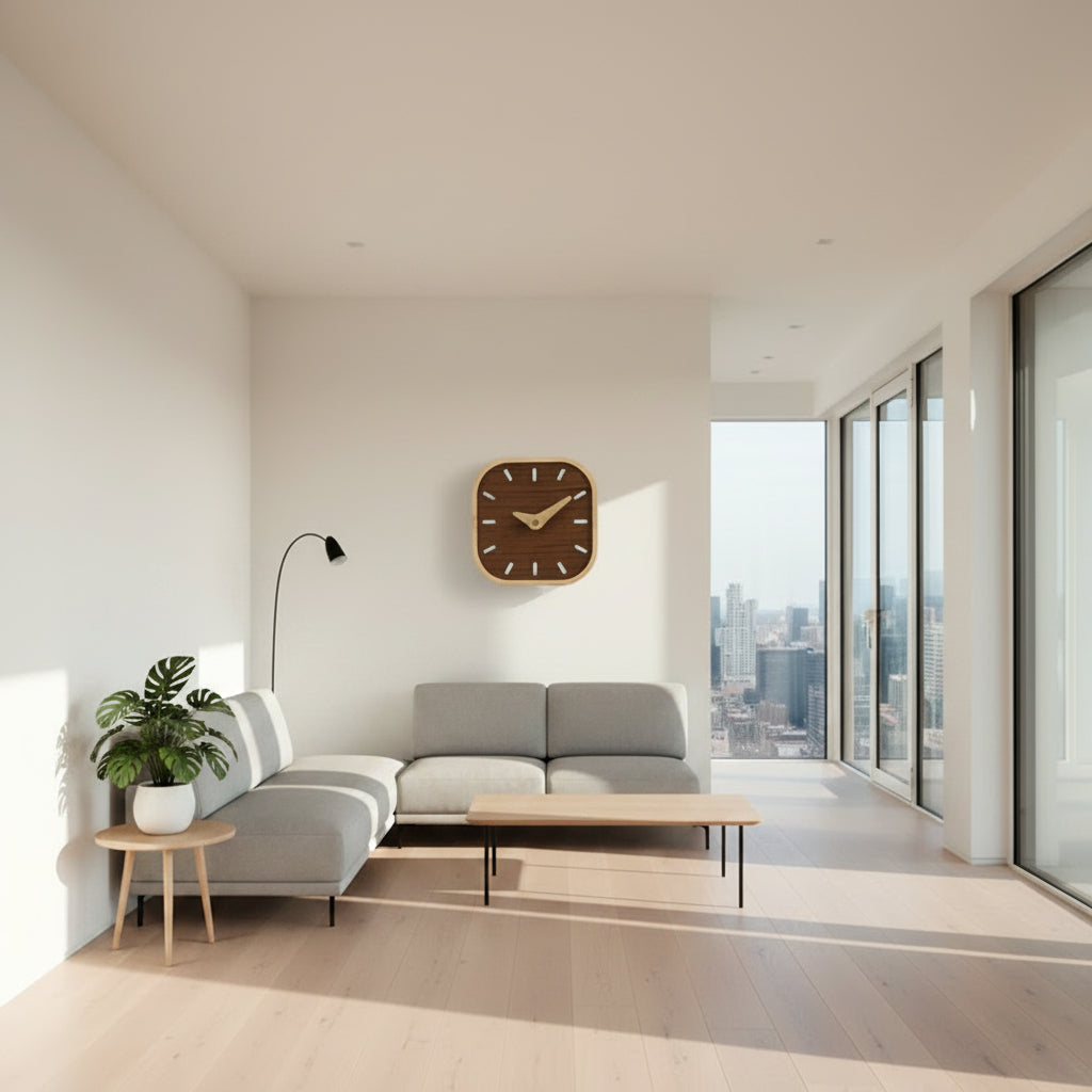 NATURCLOCK - Horloge carrée en bois fait main, fonctionnant sur batterie, pièce décorative