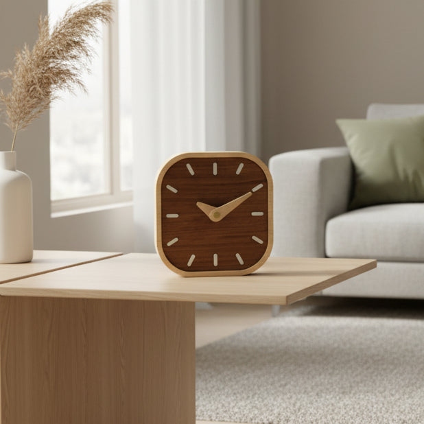 NATURCLOCK - Horloge carrée en bois fait main, fonctionnant sur batterie, pièce décorative