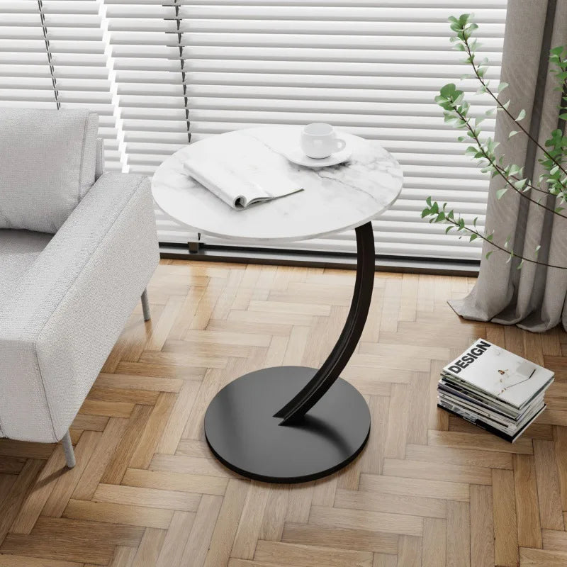 Table d'Appoint Ronde Compacte pour Salon et Chambre à Coucher avec Cadre Stable