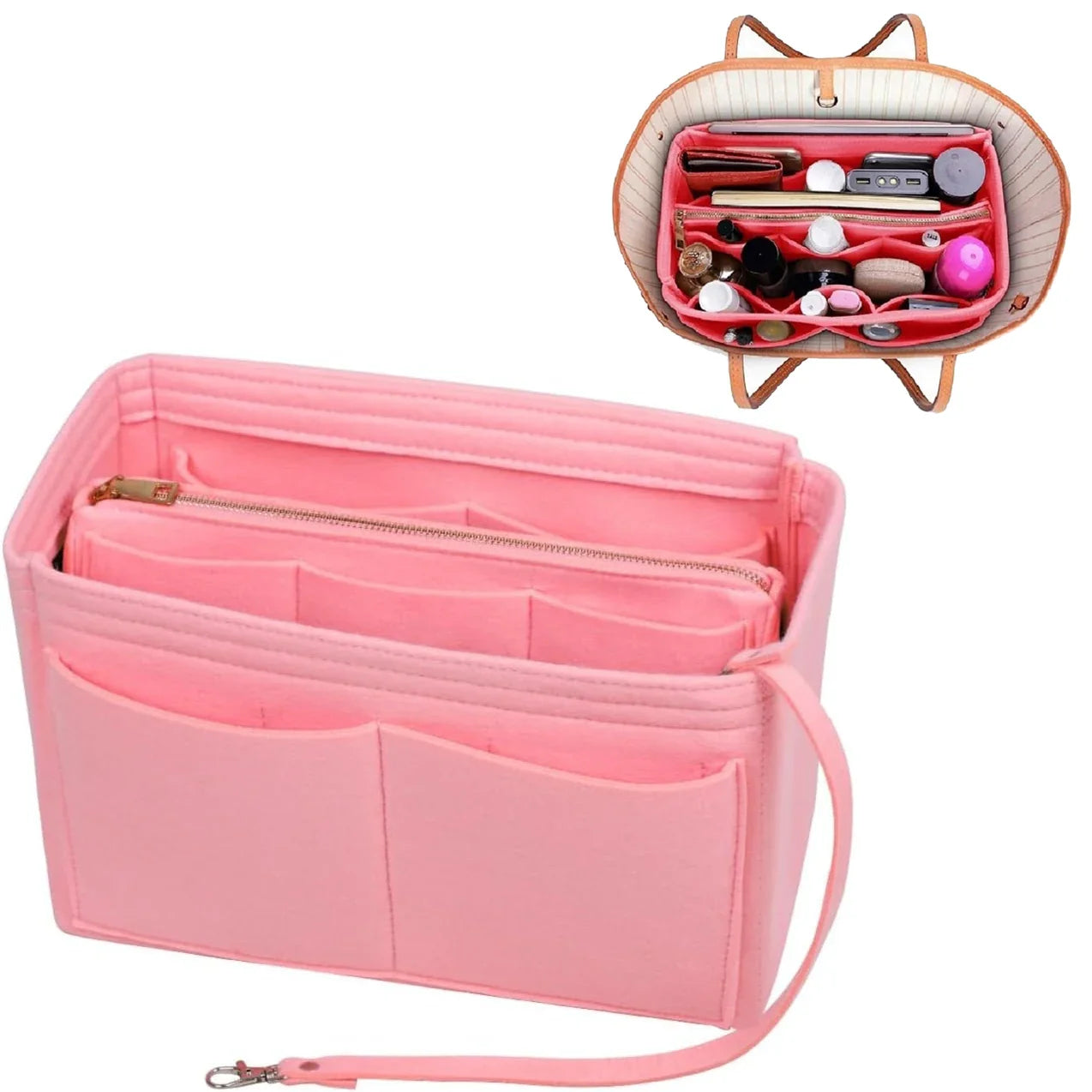 Organiseur TaschenLuxe | Insertion en feutre avec fermeture éclair | 15 compartiments & lanière pour clés | Pour sacs à main & shoppers