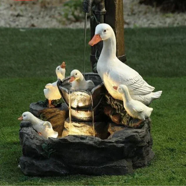 Lunaverde Fontaine Solaire Décorative Canard & Écureuil | Figurine de Jardin avec Lumière LED | Résine Artificielle Résistante aux Intempéries | Pour Terrasse & Balcon