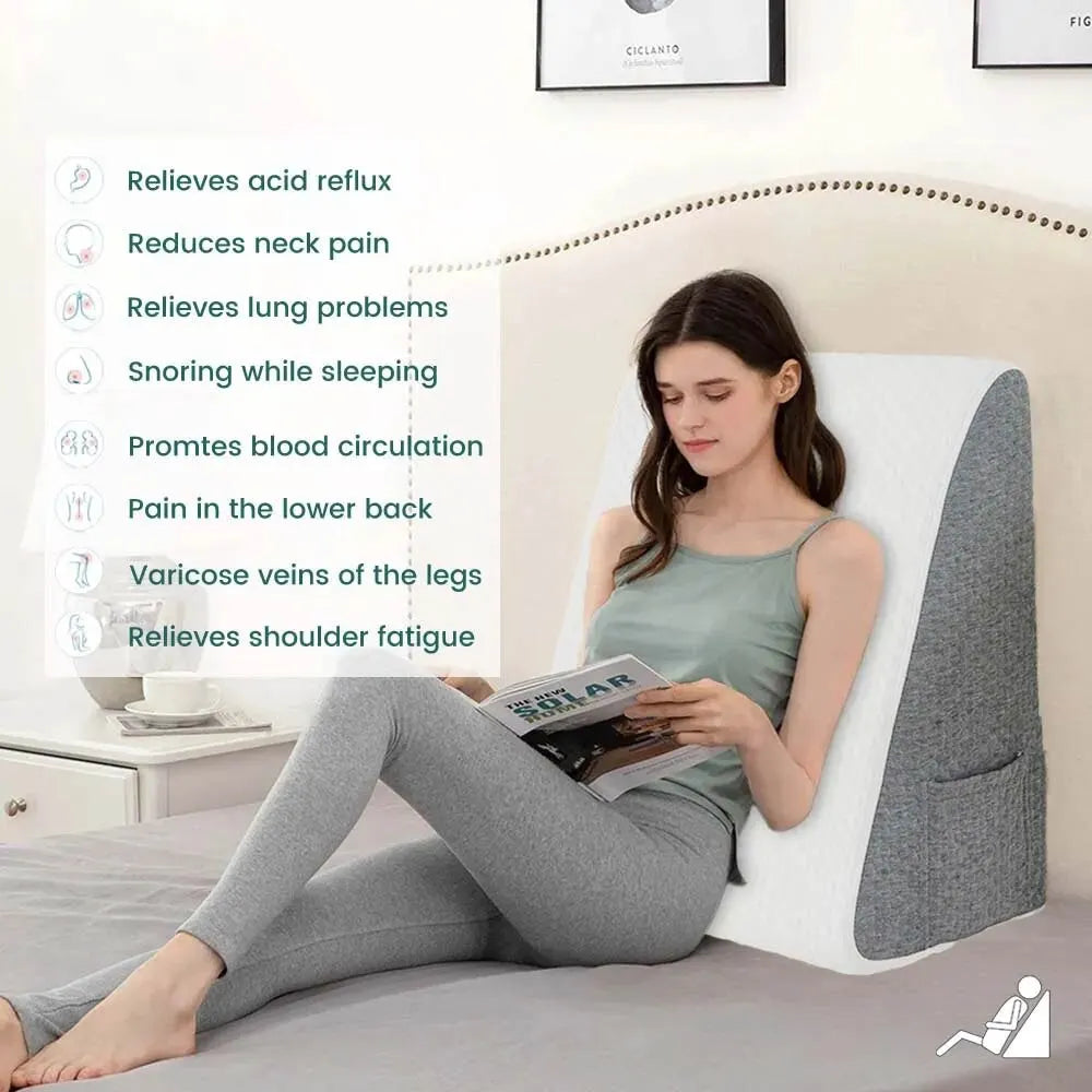 Skanto | Minne Skum Kilepute : Coussin triangulaire surélevé pour dormir, en cas de reflux gastrique, après une opération - Chambre, résidence étudiante, usage de bureau