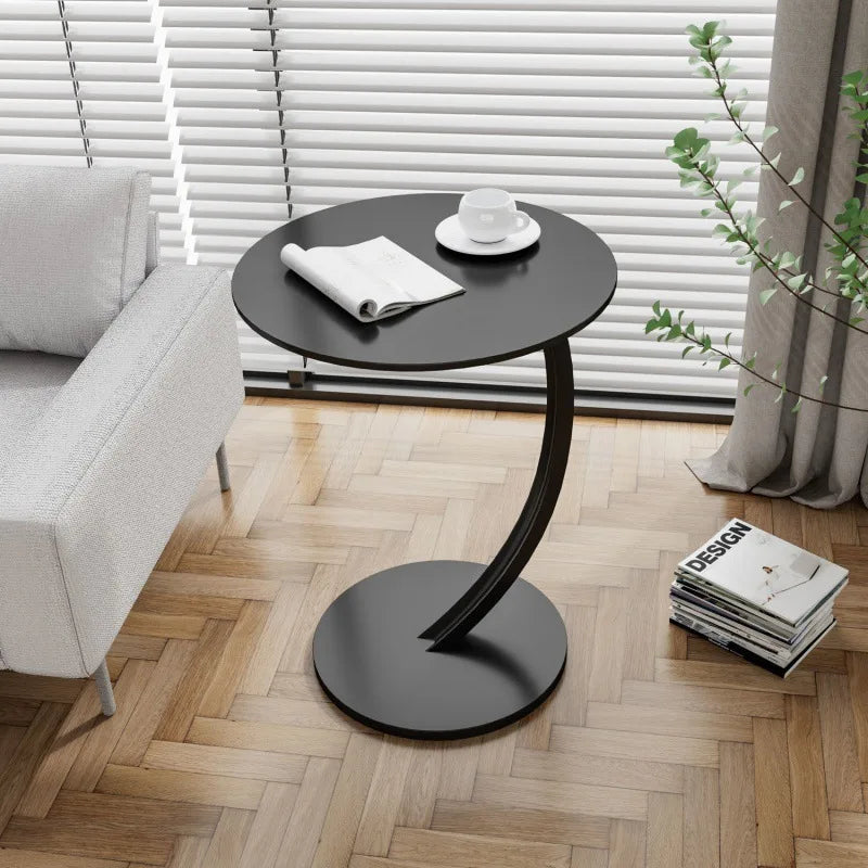 Table d'Appoint Ronde Compacte pour Salon et Chambre à Coucher avec Cadre Stable