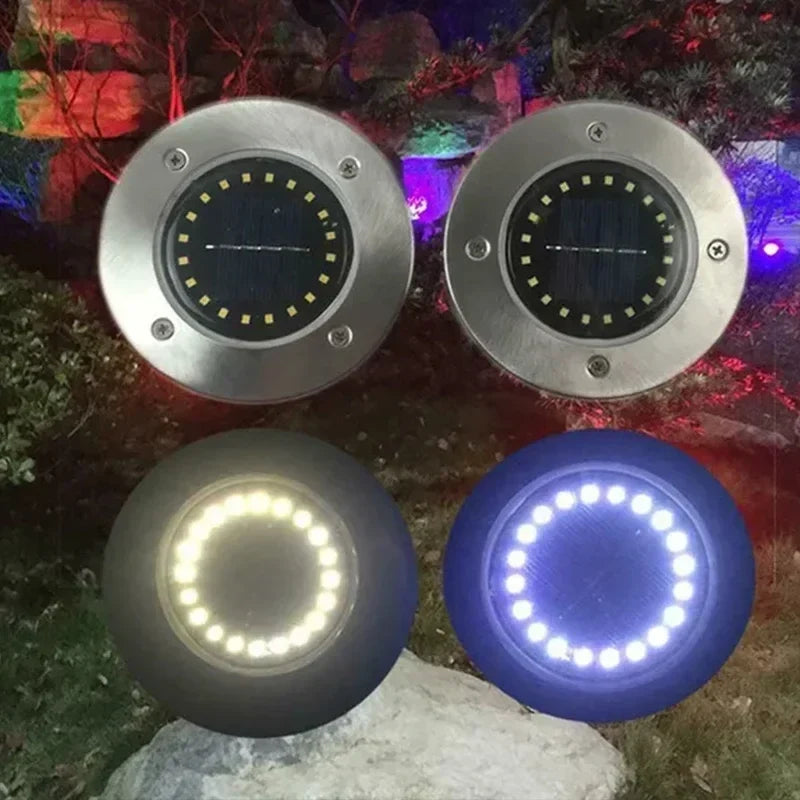 Lampe solaire de sol ronde en acier inoxydable