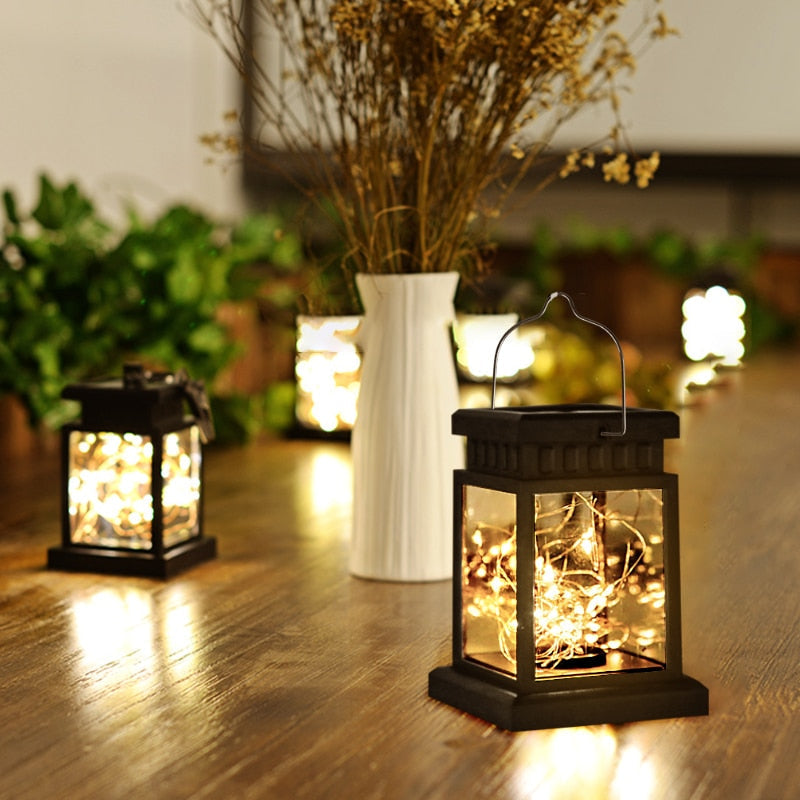 Lanterne solaire LED décorative pour jardin avec verre