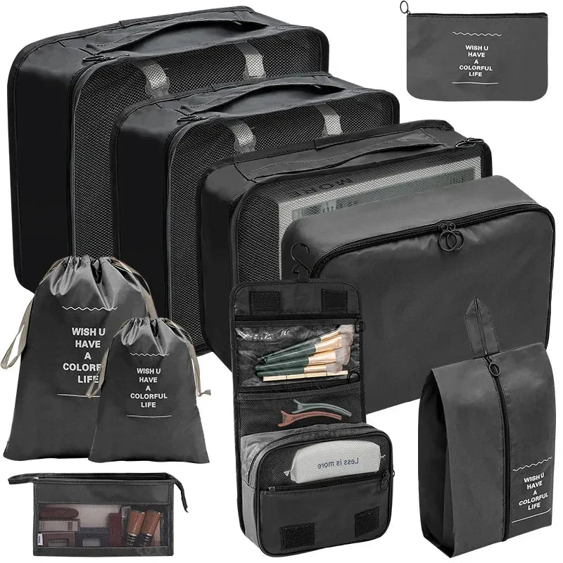 PackWunder Set d'Organisateurs de Voyage 7/8/9/10 pièces | Organisateurs de valise pliables | Pour vêtements, chaussures & accessoires