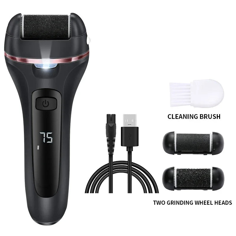 Rasoir électrique pour callosités Pediluxe Pro | Avec 3 têtes de meulage, LED & LCD | Rechargeable & étanche IPX7 | Pour des pieds lisses et soignés
