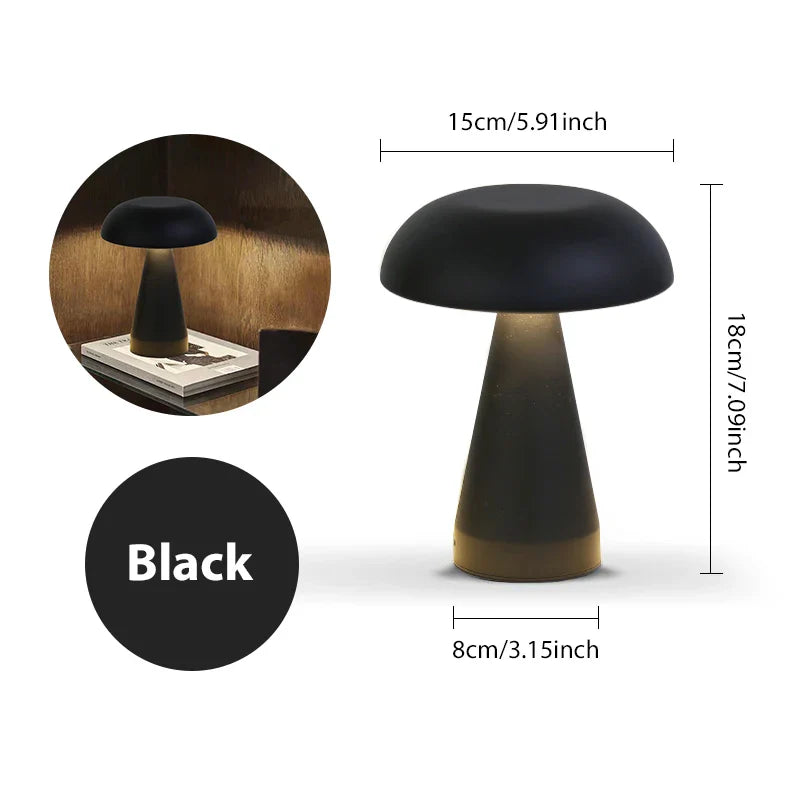 LumoShroom Lampe de Table | Design Champignon Rétro | LED & Dimmable | Rechargeable
