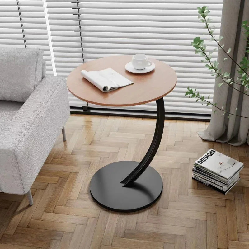 Table d'Appoint Ronde Compacte pour Salon et Chambre à Coucher avec Cadre Stable