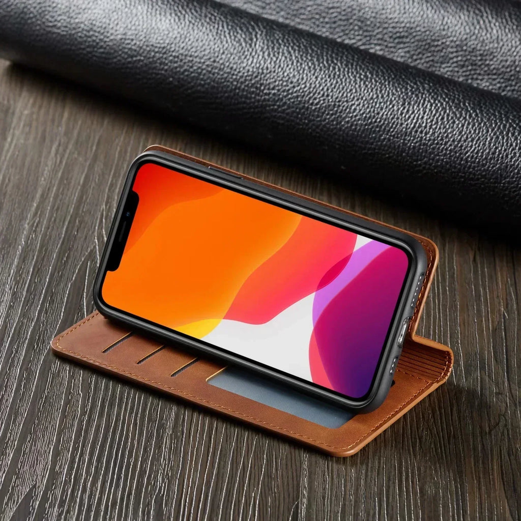 Skanto | Coque iPhone : Étui en cuir magnétique pour une protection élégante