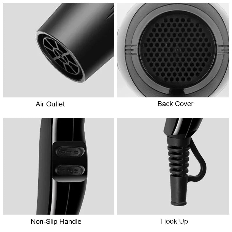 Sèche-cheveux Professionnel 2200W – Chauffage Rapide Puissant avec Réglages Chauds et Froids