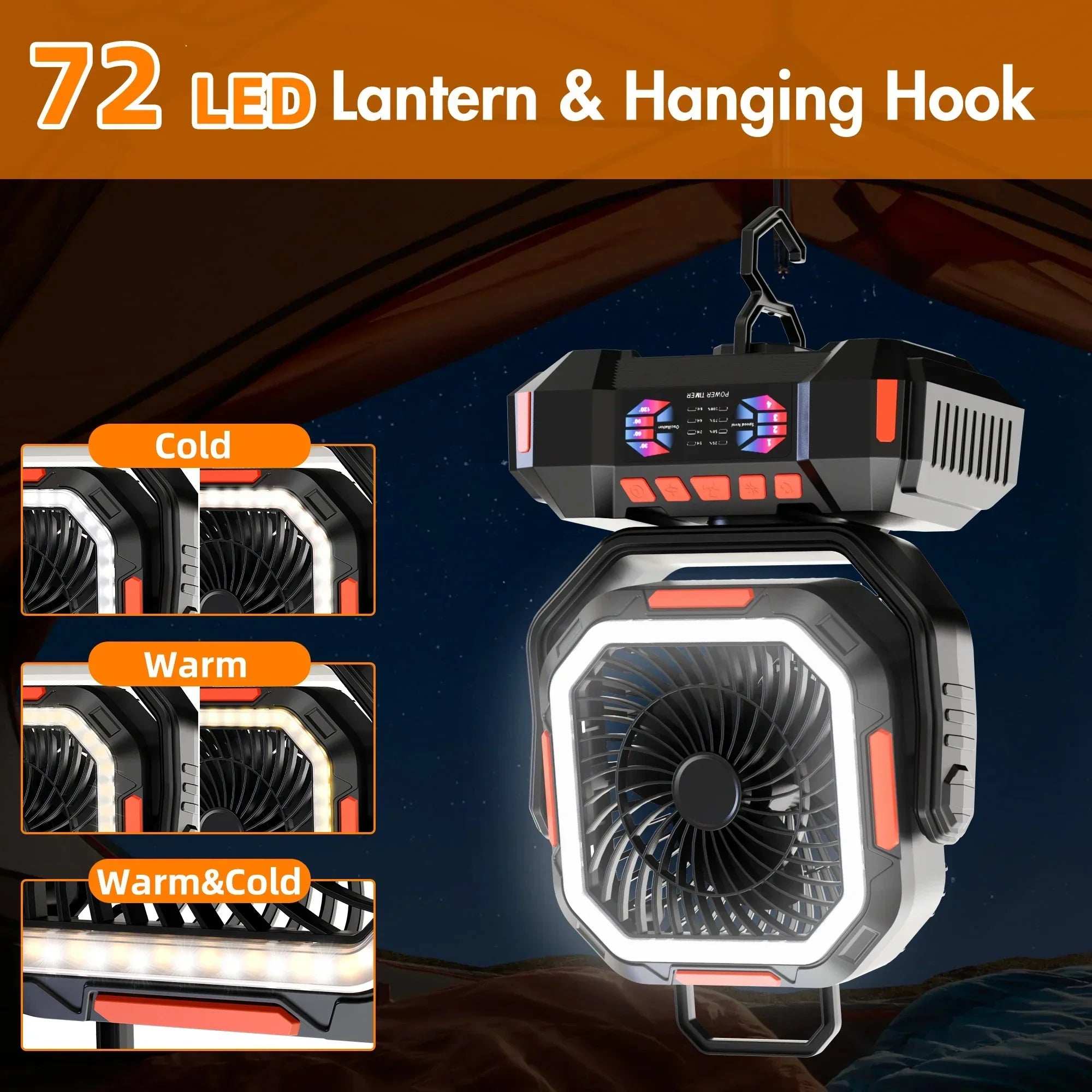 Ventilateur de camping à batterie 40000mAh avec lampe LED – F22