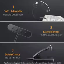 Lampe de lecture FlexiRead | Rechargeable USB | 3 couleurs de lumière & dimmable | Clip & bras flexible