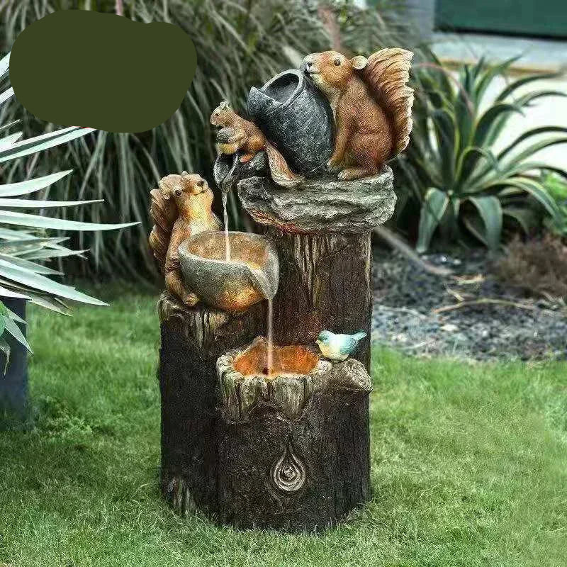 Lunaverde Fontaine Solaire Décorative Canard & Écureuil | Figurine de Jardin avec Lumière LED | Résine Artificielle Résistante aux Intempéries | Pour Terrasse & Balcon