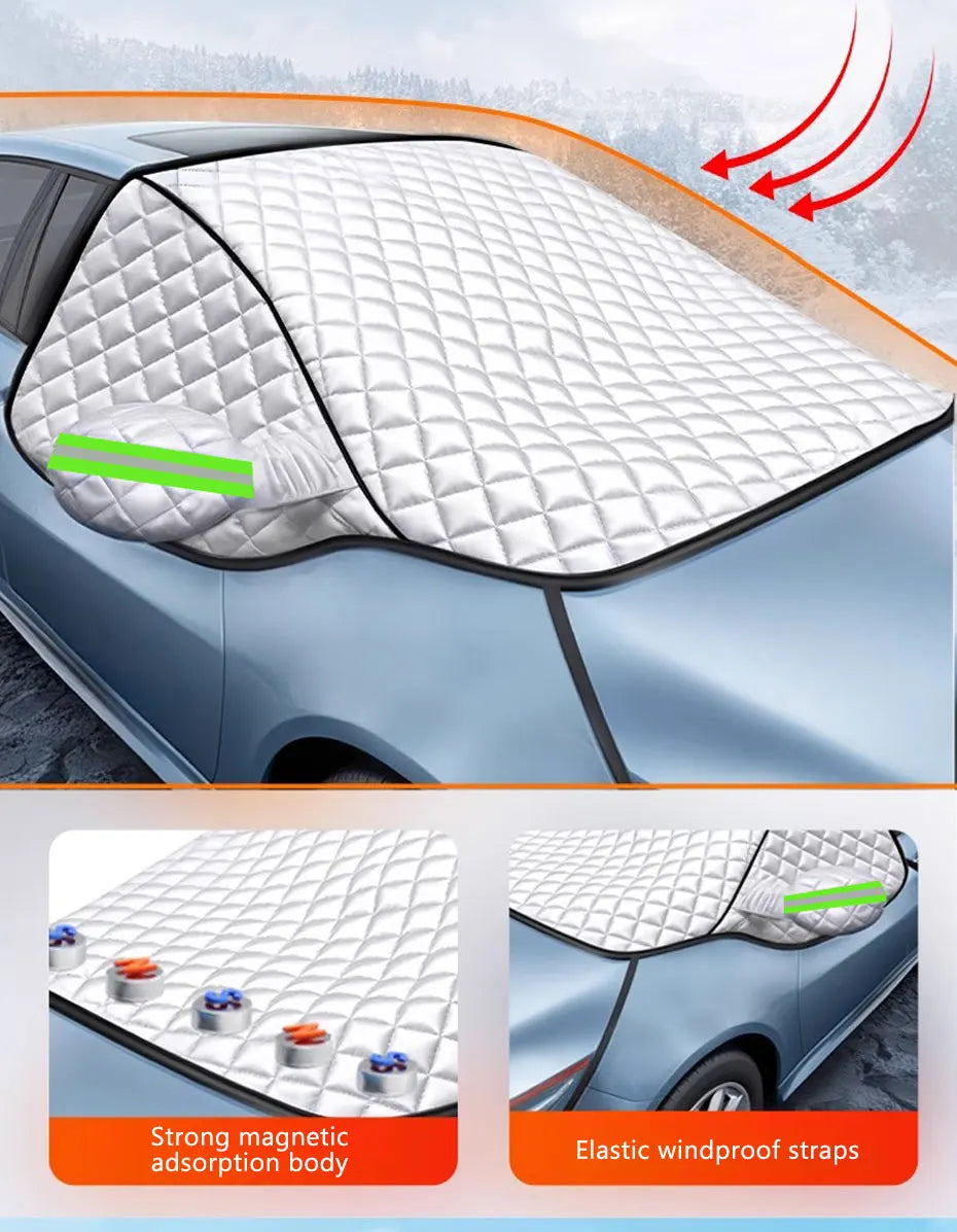 FrostGuard Pro | Couverture de pare-brise 5 couches | Magnétique & Résistante au vent | Protection complète contre le gel