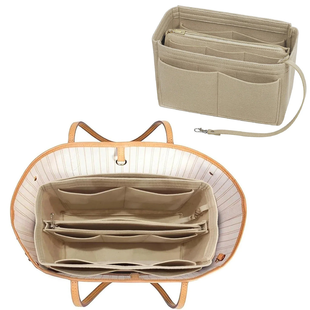 Organiseur TaschenLuxe | Insertion en feutre avec fermeture éclair | 15 compartiments & lanière pour clés | Pour sacs à main & shoppers