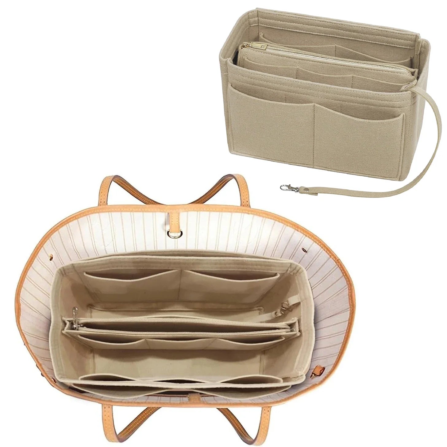 Organiseur TaschenLuxe | Insertion en feutre avec fermeture éclair | 15 compartiments & lanière pour clés | Pour sacs à main & shoppers