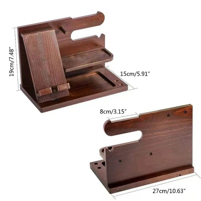 Station d'accueil pour téléphone de nuit en bois – Support multifonctionnel pour portefeuille, montre & rangement, idéal pour la Saint-Valentin