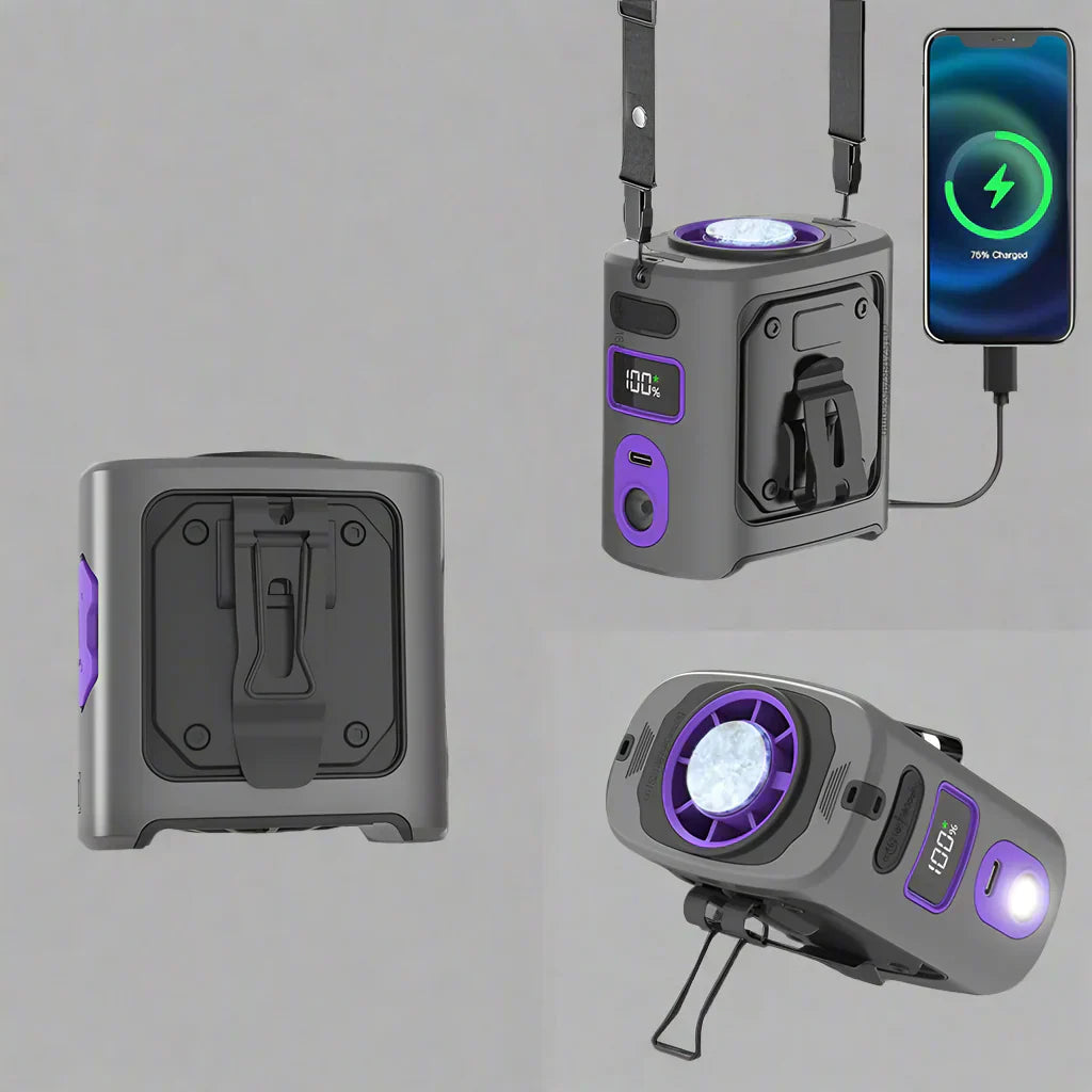 Ventilateur portable de refroidissement de 8000mAh à porter à la taille avec batterie externe et éclairage LED – FrostBreeze