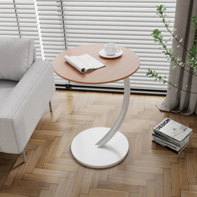 Table d'Appoint Ronde Compacte pour Salon et Chambre à Coucher avec Cadre Stable