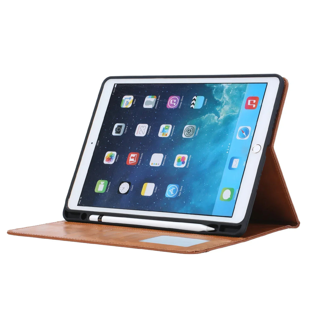Étui en cuir pour iPad 9,7 (2017-2018), 10,2 (7e/8e génération), Air 2/3/4, Pro 9,7/10,5/11 - Étanche, Résistant aux chocs, Housse de tablette professionnelle