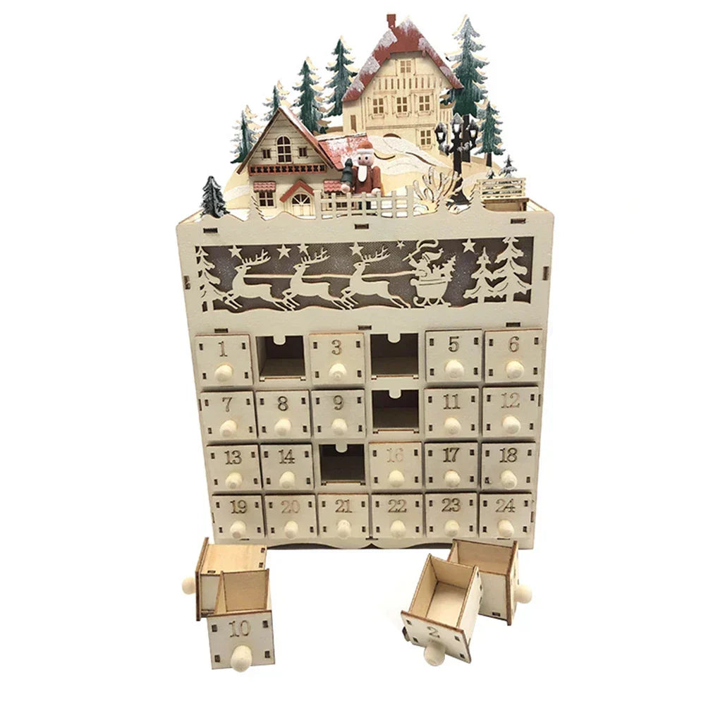 Nordlicht – Calendrier de l'Avent en bois Noël Village de rennes – 24 tiroirs