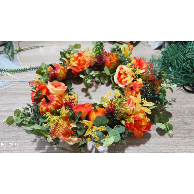 Couronne d'Automne Charm | Citrouille & Rattan | 40 cm | Décoration artisanale pour l'automne & Thanksgiving