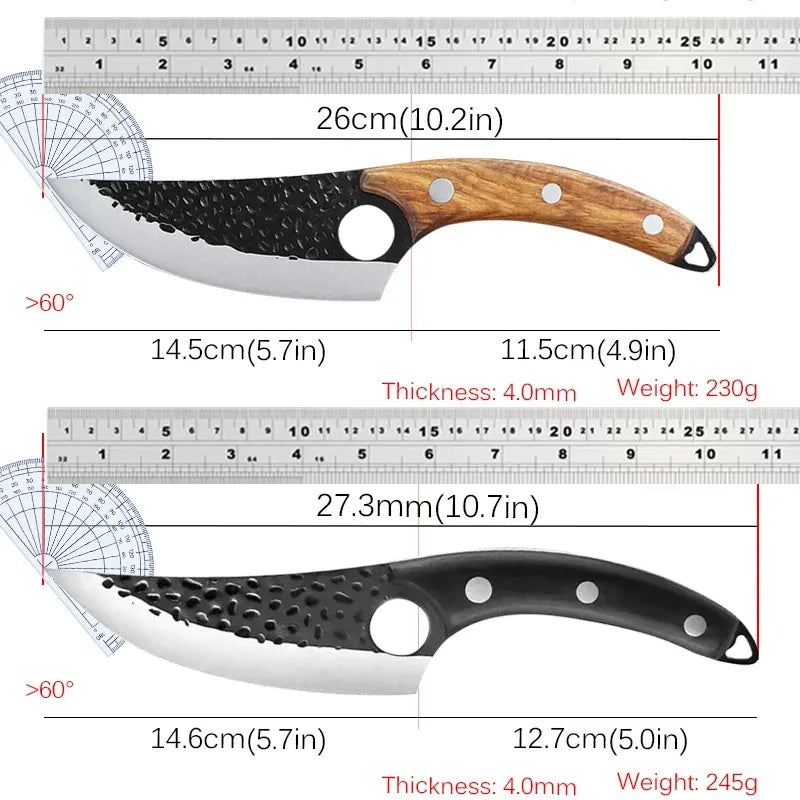Ensemble de Couteaux Forgés à la Main – Couteaux de Boucher, de Désossage, de Cuisine et de Légumes pour Usage Domestique et Professionnel