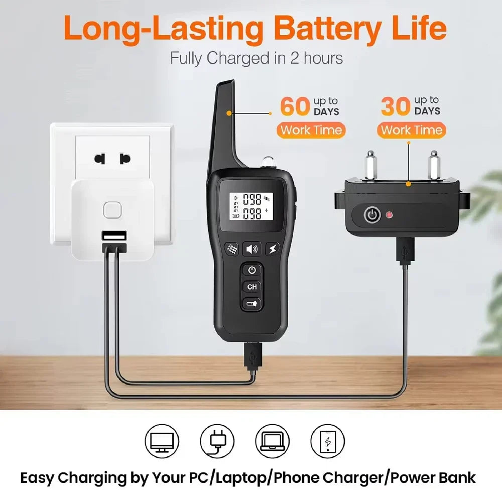 Collier d'entraînement électrique à batterie pour chiens avec télécommande et portée de 1000 m (100 000 cm) – PetControl
