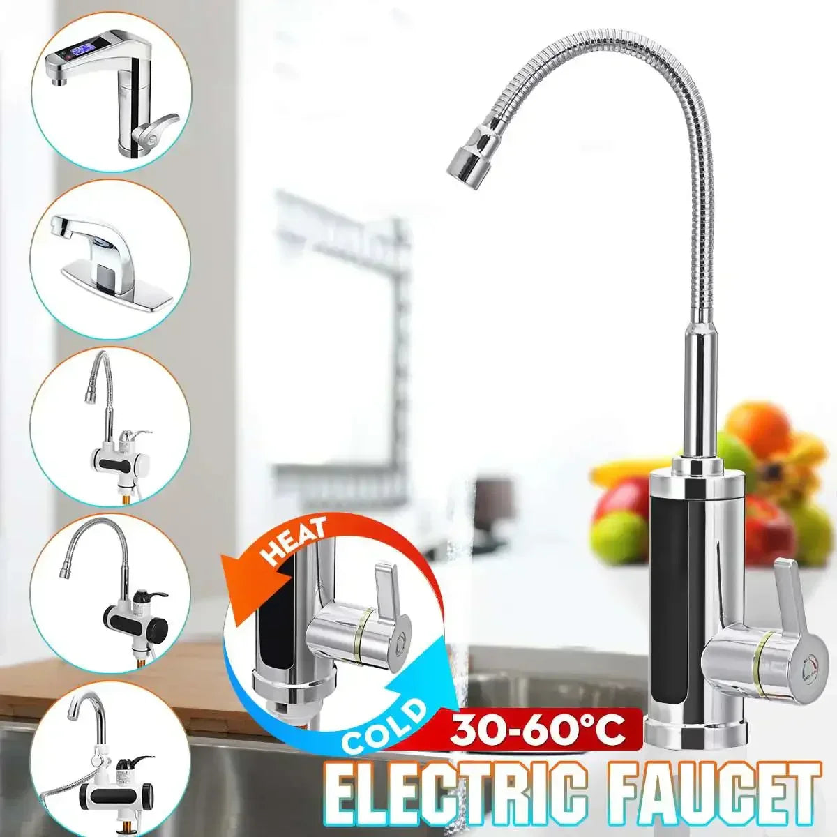 Skanto | FlowHeat 3000W Robinet de Cuisine Eau Chaud Instantané – Robinet Électrique Mélangeur avec Affichage de Température