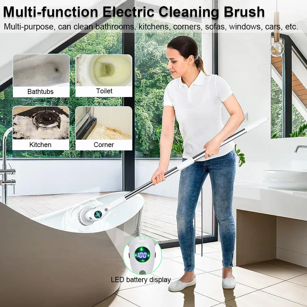 Solution de nettoyage simple : Brosse de nettoyage électrique multifonctionnelle 8-en-1 – Sans fil et rotative pour la salle de bain, la cuisine, les fenêtres et les toilettes