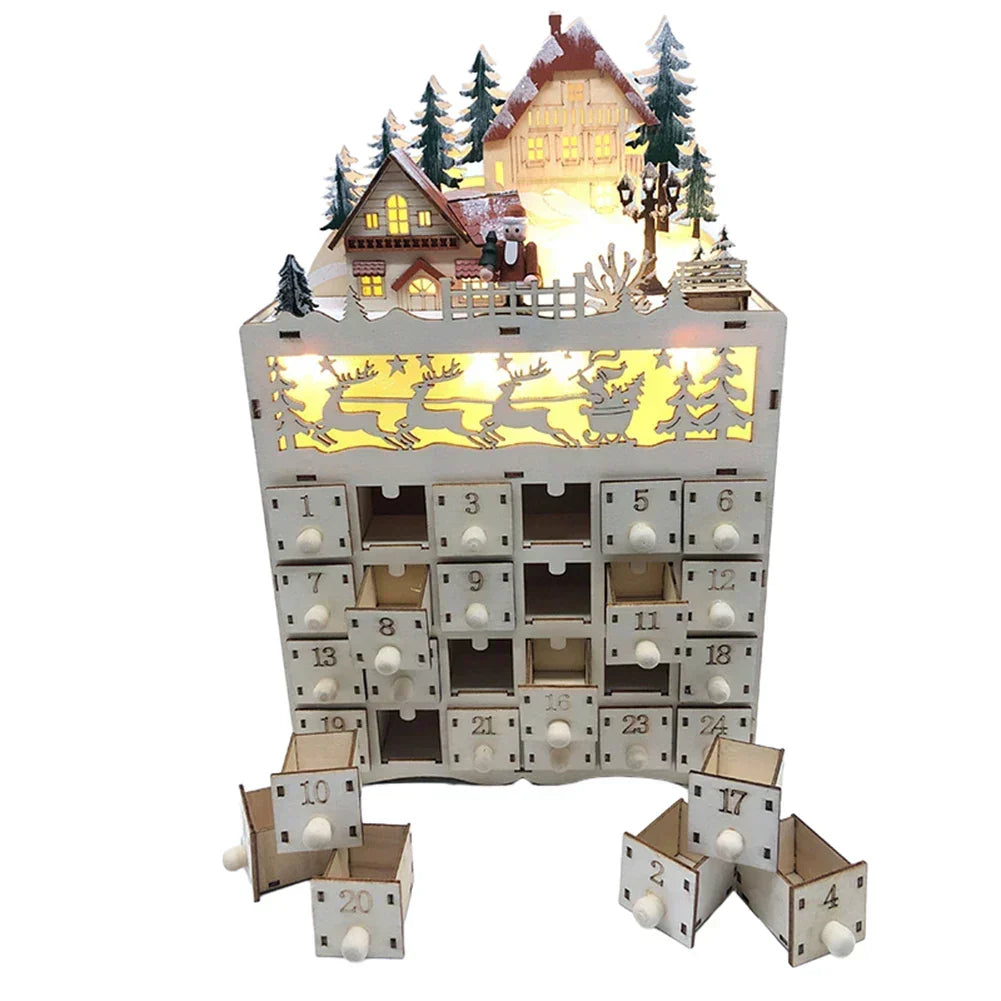 Nordlicht – Calendrier de l'Avent en bois Noël Village de rennes – 24 tiroirs