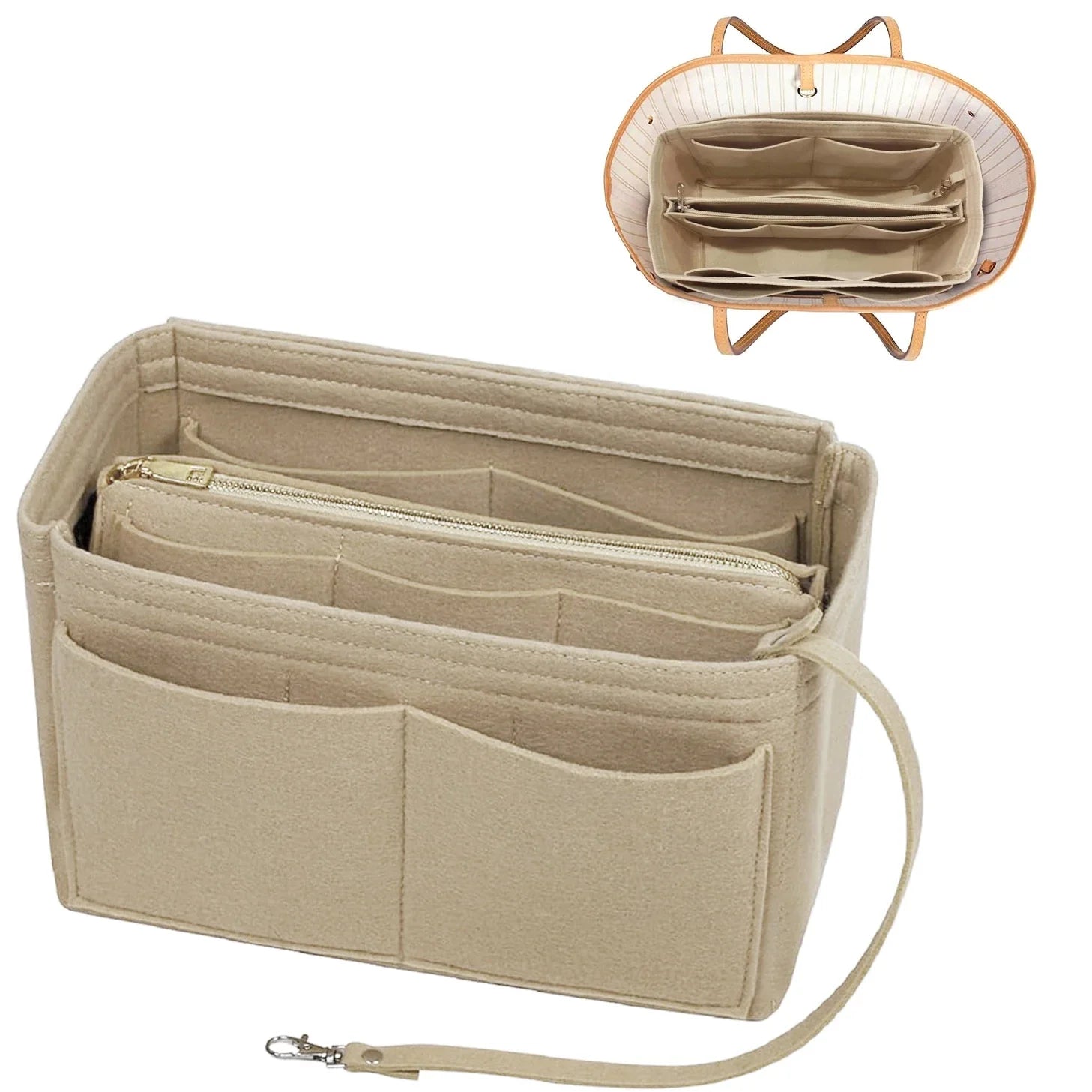 Organiseur TaschenLuxe | Insertion en feutre avec fermeture éclair | 15 compartiments & lanière pour clés | Pour sacs à main & shoppers