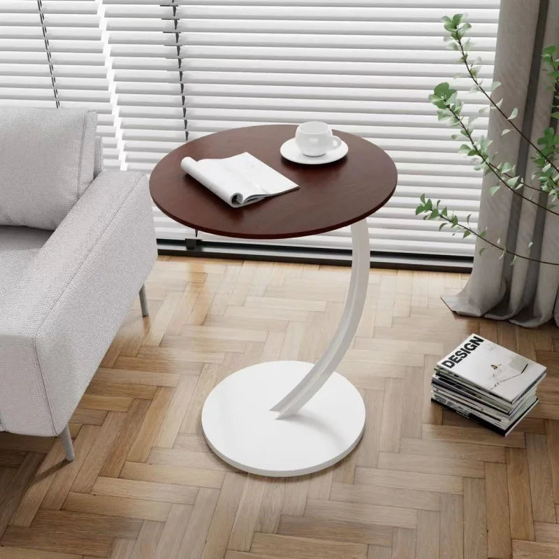 Table d'Appoint Ronde Compacte pour Salon et Chambre à Coucher avec Cadre Stable